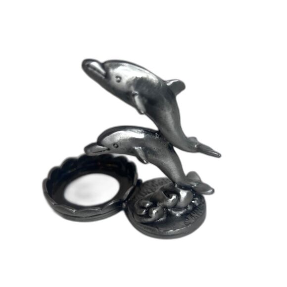 Pewter Dolphin Figurine Tea Light Candle Holder Silver Metal - Picture 1 of 8